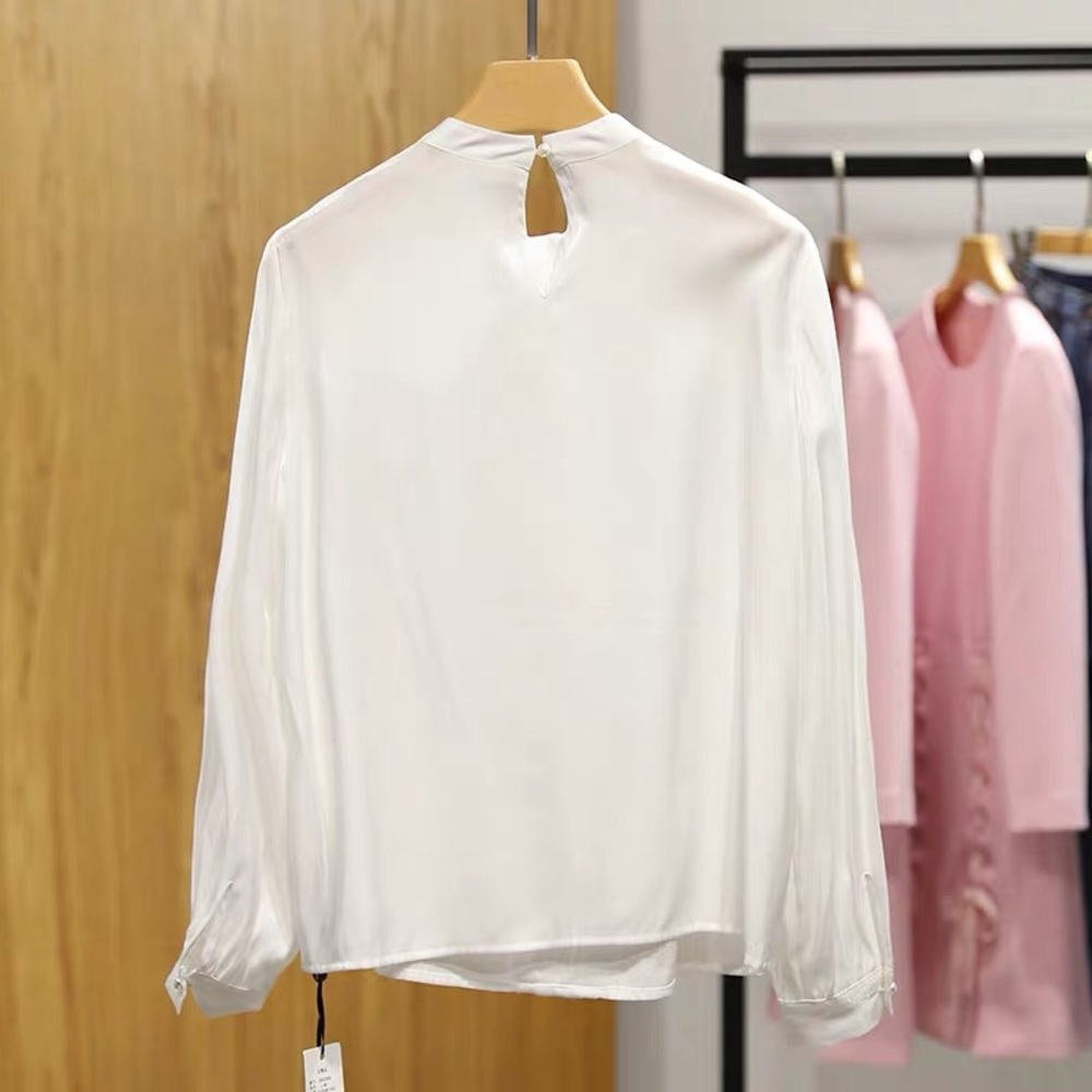 Korean White blouse with pearl button